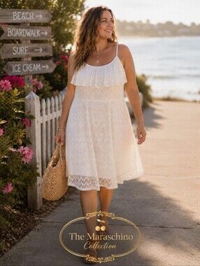Deb Y2K White Boho Crochet Ruffle Dress | 3X